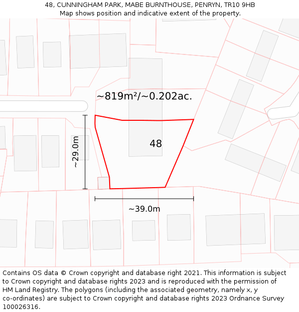 48, CUNNINGHAM PARK, MABE BURNTHOUSE, PENRYN, TR10 9HB: Plot and title map