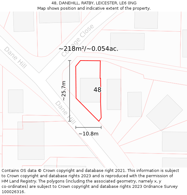 48, DANEHILL, RATBY, LEICESTER, LE6 0NG: Plot and title map