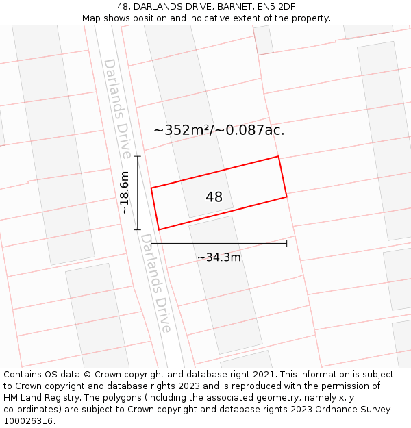 48, DARLANDS DRIVE, BARNET, EN5 2DF: Plot and title map