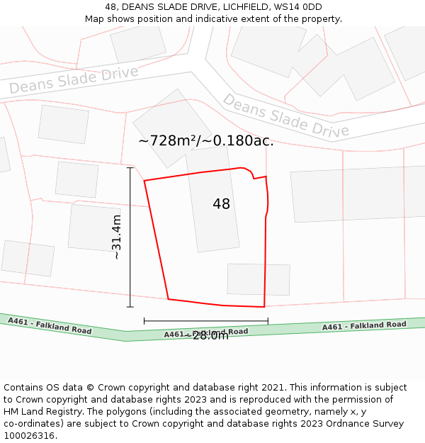 48, DEANS SLADE DRIVE, LICHFIELD, WS14 0DD: Plot and title map