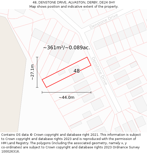 48, DENSTONE DRIVE, ALVASTON, DERBY, DE24 0HY: Plot and title map