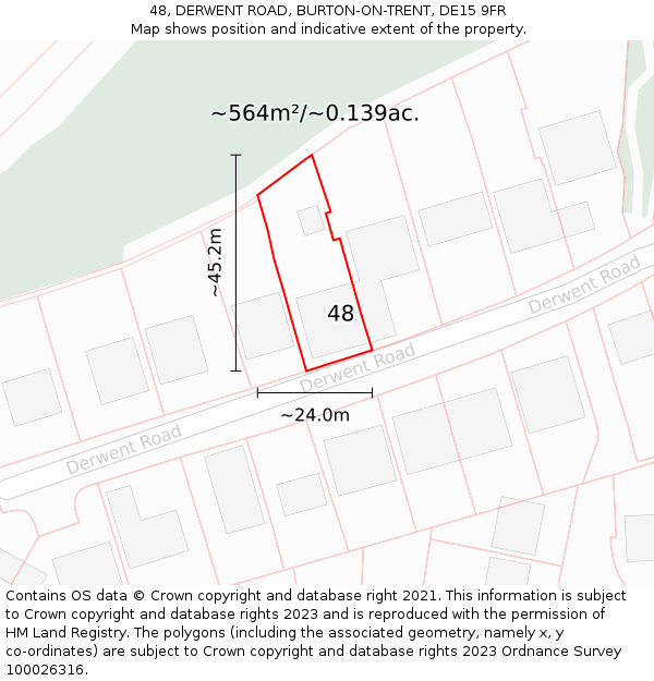 48, DERWENT ROAD, BURTON-ON-TRENT, DE15 9FR: Plot and title map