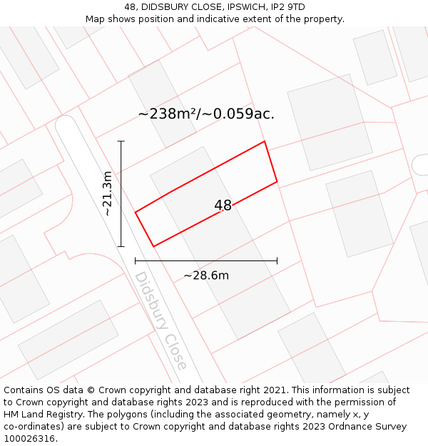 48, DIDSBURY CLOSE, IPSWICH, IP2 9TD: Plot and title map