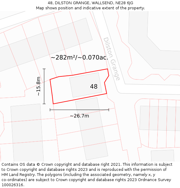 48, DILSTON GRANGE, WALLSEND, NE28 6JG: Plot and title map