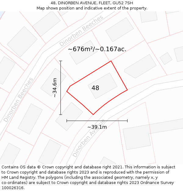 48, DINORBEN AVENUE, FLEET, GU52 7SH: Plot and title map