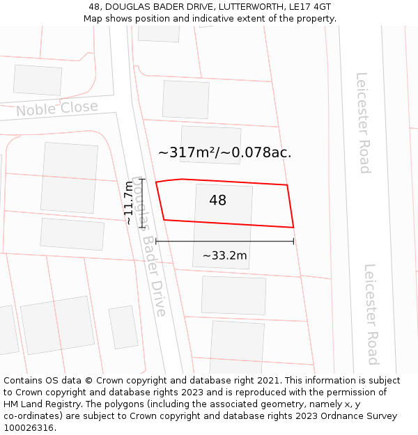 48, DOUGLAS BADER DRIVE, LUTTERWORTH, LE17 4GT: Plot and title map
