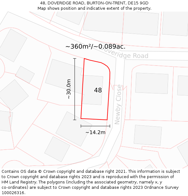 48, DOVERIDGE ROAD, BURTON-ON-TRENT, DE15 9GD: Plot and title map
