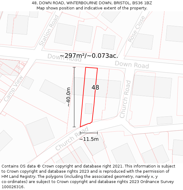 48, DOWN ROAD, WINTERBOURNE DOWN, BRISTOL, BS36 1BZ: Plot and title map