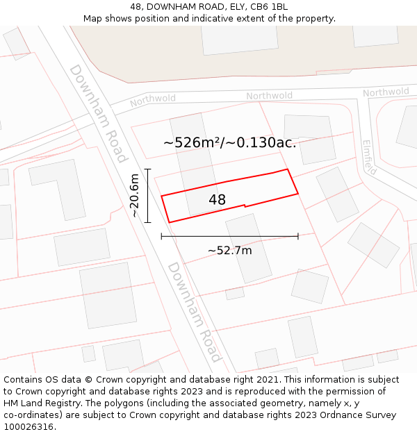 48, DOWNHAM ROAD, ELY, CB6 1BL: Plot and title map