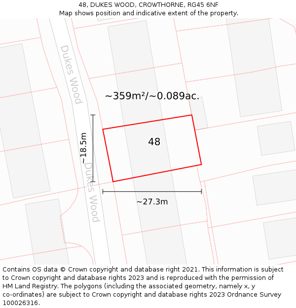 48, DUKES WOOD, CROWTHORNE, RG45 6NF: Plot and title map