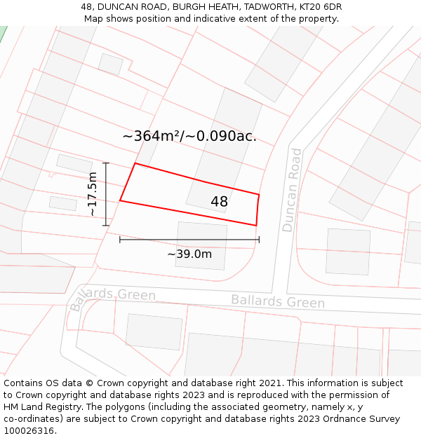 48, DUNCAN ROAD, BURGH HEATH, TADWORTH, KT20 6DR: Plot and title map