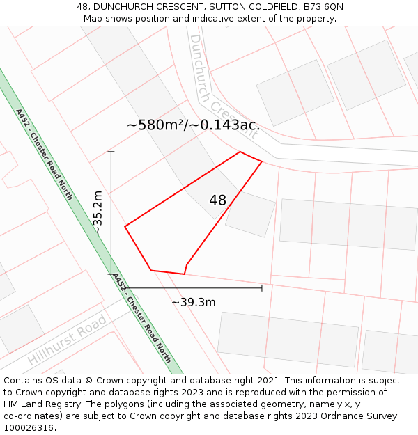 48, DUNCHURCH CRESCENT, SUTTON COLDFIELD, B73 6QN: Plot and title map