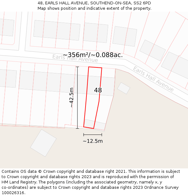 48, EARLS HALL AVENUE, SOUTHEND-ON-SEA, SS2 6PD: Plot and title map