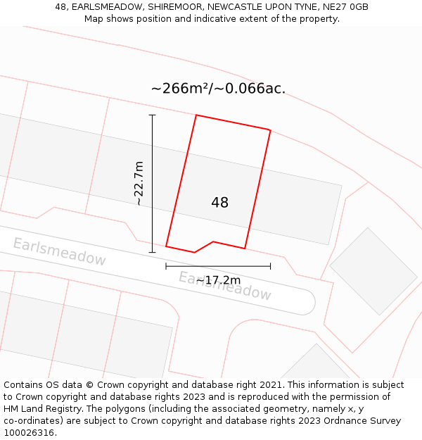 48, EARLSMEADOW, SHIREMOOR, NEWCASTLE UPON TYNE, NE27 0GB: Plot and title map