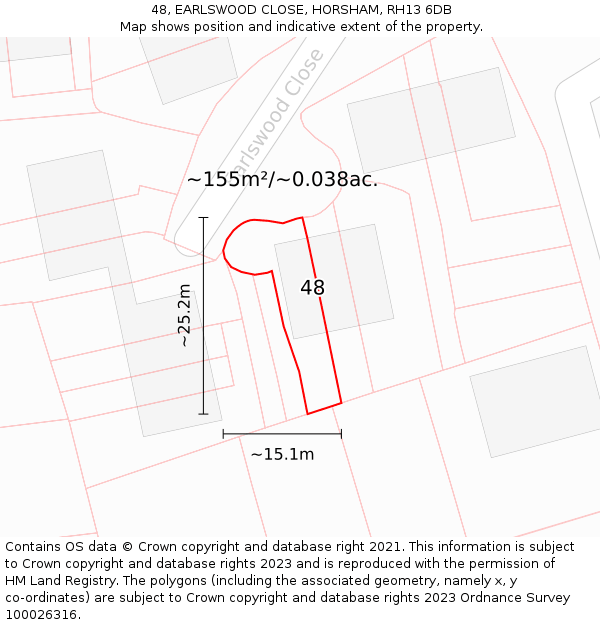 48, EARLSWOOD CLOSE, HORSHAM, RH13 6DB: Plot and title map
