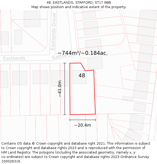 48, EASTLANDS, STAFFORD, ST17 9BB: Plot and title map