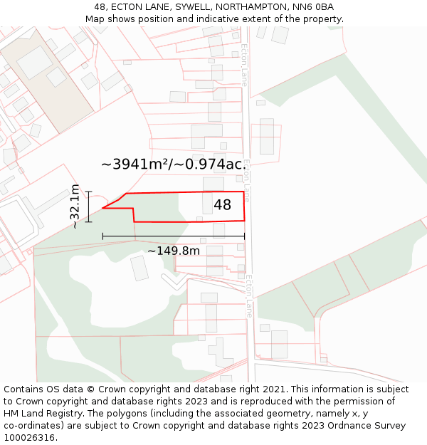 48, ECTON LANE, SYWELL, NORTHAMPTON, NN6 0BA: Plot and title map