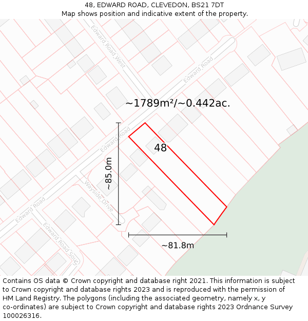 48, EDWARD ROAD, CLEVEDON, BS21 7DT: Plot and title map