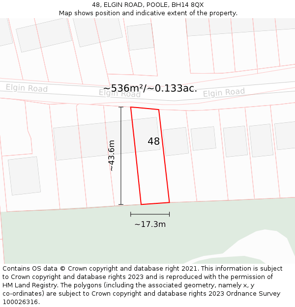 48, ELGIN ROAD, POOLE, BH14 8QX: Plot and title map
