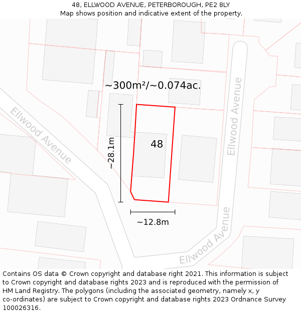 48, ELLWOOD AVENUE, PETERBOROUGH, PE2 8LY: Plot and title map