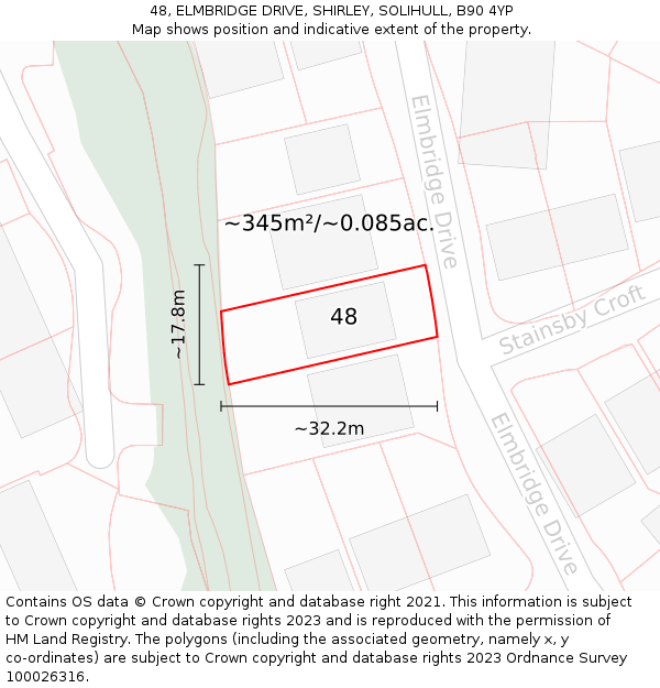 48, ELMBRIDGE DRIVE, SHIRLEY, SOLIHULL, B90 4YP: Plot and title map
