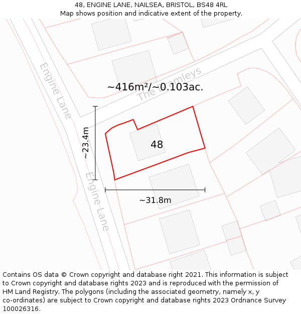 48, ENGINE LANE, NAILSEA, BRISTOL, BS48 4RL: Plot and title map