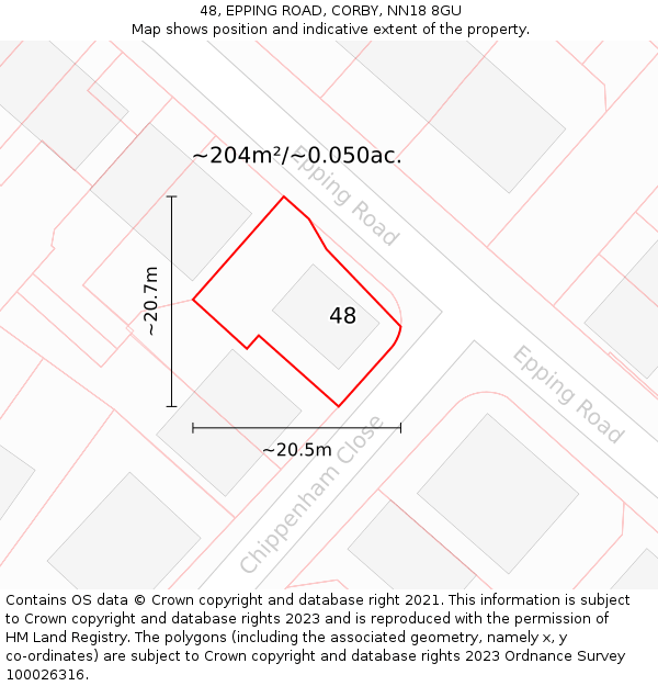 48, EPPING ROAD, CORBY, NN18 8GU: Plot and title map