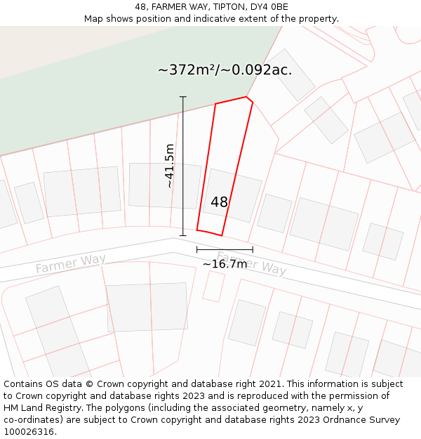 48, FARMER WAY, TIPTON, DY4 0BE: Plot and title map