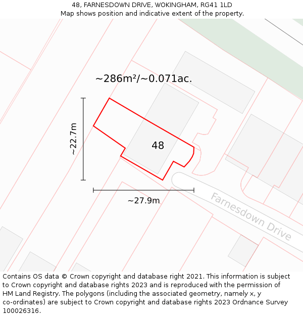 48, FARNESDOWN DRIVE, WOKINGHAM, RG41 1LD: Plot and title map