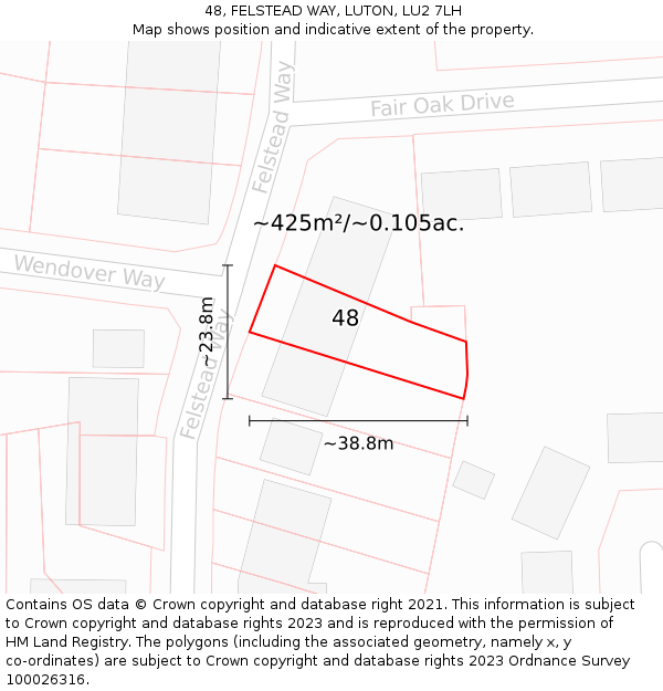 48, FELSTEAD WAY, LUTON, LU2 7LH: Plot and title map