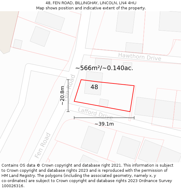 48, FEN ROAD, BILLINGHAY, LINCOLN, LN4 4HU: Plot and title map