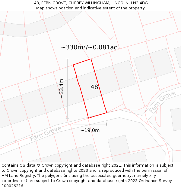48, FERN GROVE, CHERRY WILLINGHAM, LINCOLN, LN3 4BG: Plot and title map