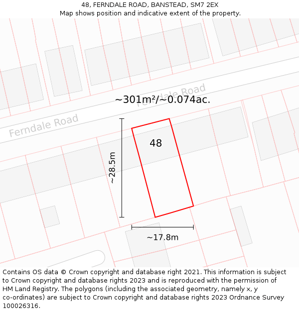 48, FERNDALE ROAD, BANSTEAD, SM7 2EX: Plot and title map