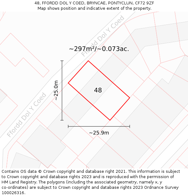 48, FFORDD DOL Y COED, BRYNCAE, PONTYCLUN, CF72 9ZF: Plot and title map