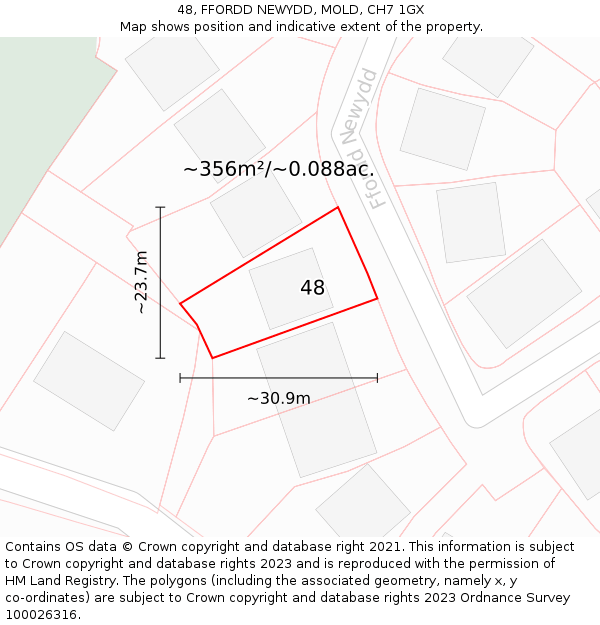 48, FFORDD NEWYDD, MOLD, CH7 1GX: Plot and title map