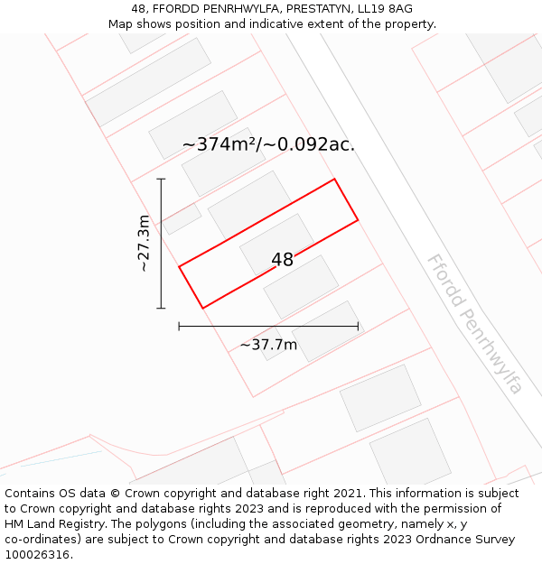 48, FFORDD PENRHWYLFA, PRESTATYN, LL19 8AG: Plot and title map