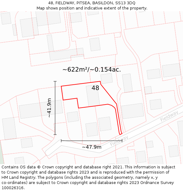 48, FIELDWAY, PITSEA, BASILDON, SS13 3DQ: Plot and title map