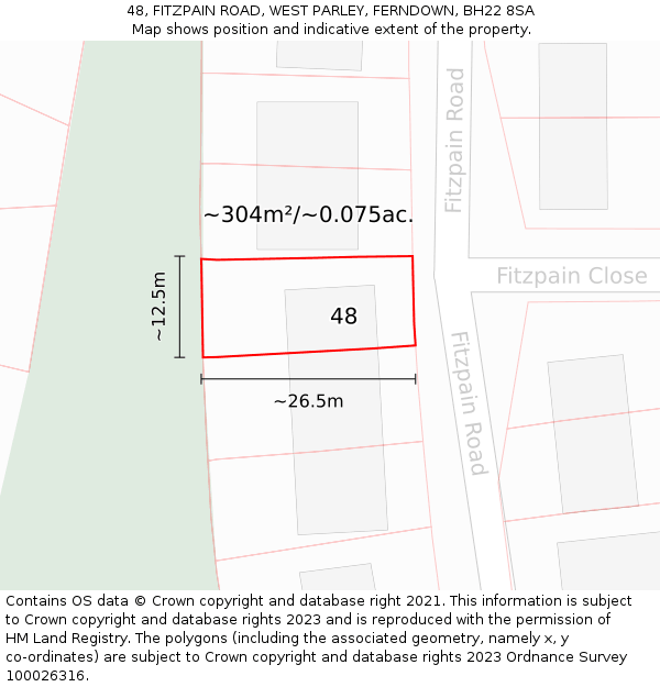 48, FITZPAIN ROAD, WEST PARLEY, FERNDOWN, BH22 8SA: Plot and title map