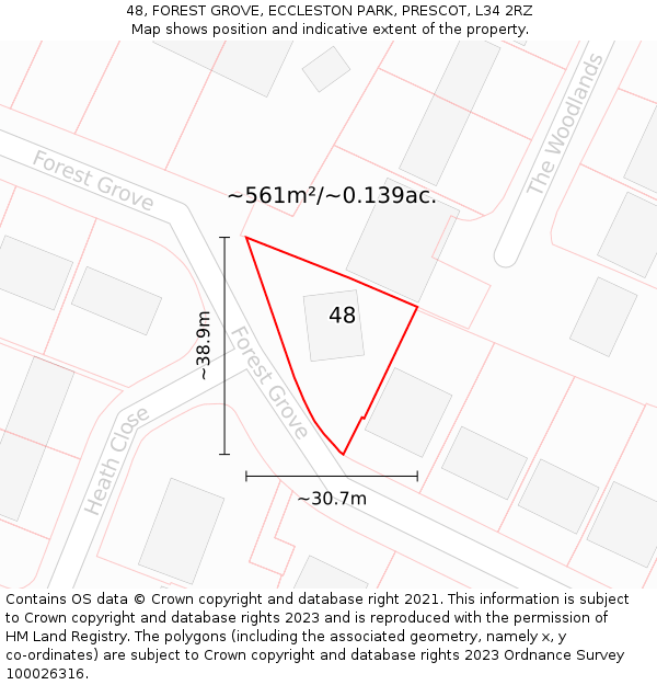 48, FOREST GROVE, ECCLESTON PARK, PRESCOT, L34 2RZ: Plot and title map