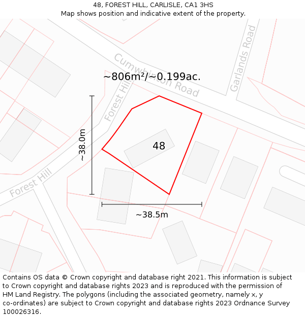 48, FOREST HILL, CARLISLE, CA1 3HS: Plot and title map