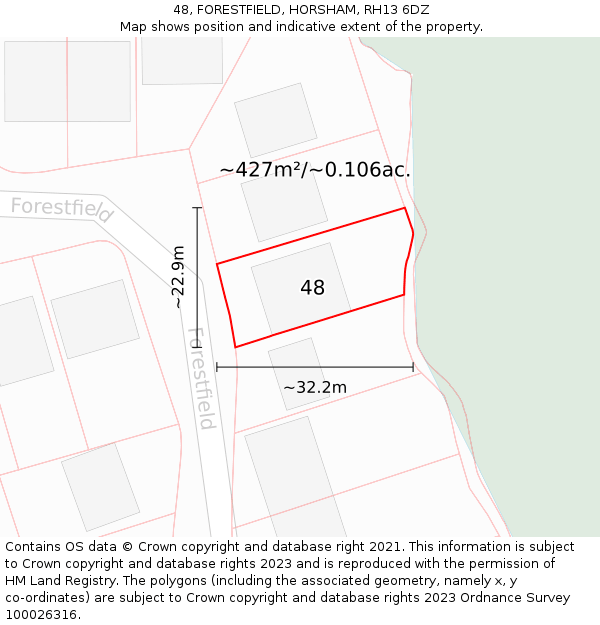 48, FORESTFIELD, HORSHAM, RH13 6DZ: Plot and title map