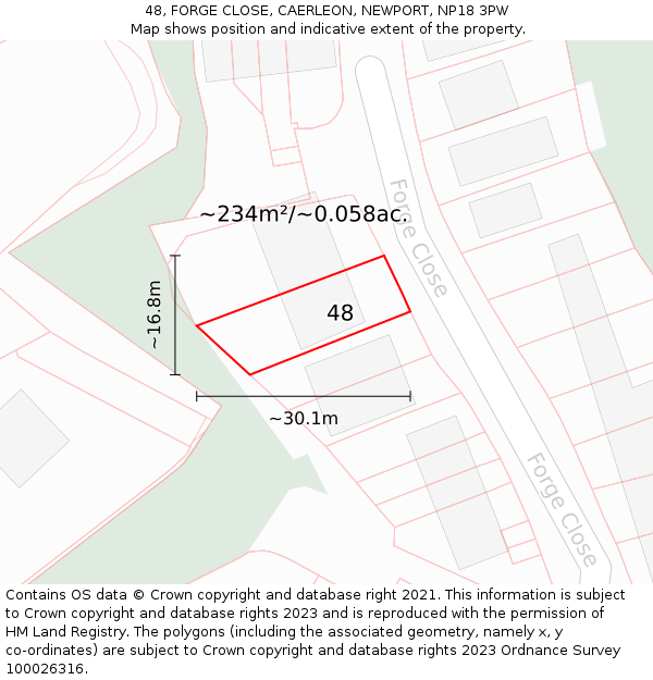 48, FORGE CLOSE, CAERLEON, NEWPORT, NP18 3PW: Plot and title map