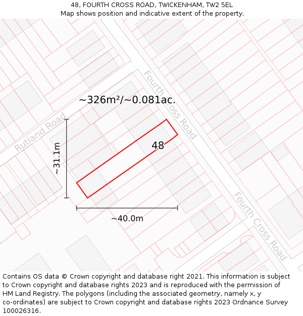 48, FOURTH CROSS ROAD, TWICKENHAM, TW2 5EL: Plot and title map