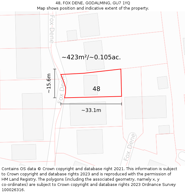 48, FOX DENE, GODALMING, GU7 1YQ: Plot and title map
