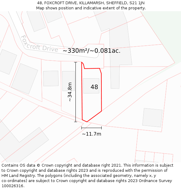 48, FOXCROFT DRIVE, KILLAMARSH, SHEFFIELD, S21 1JN: Plot and title map
