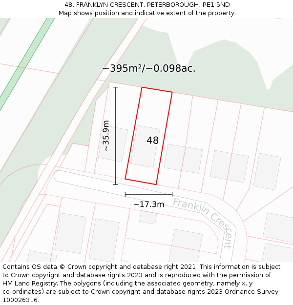 48, FRANKLYN CRESCENT, PETERBOROUGH, PE1 5ND: Plot and title map