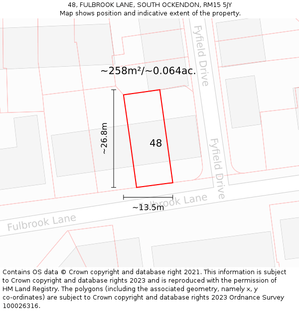 48, FULBROOK LANE, SOUTH OCKENDON, RM15 5JY: Plot and title map
