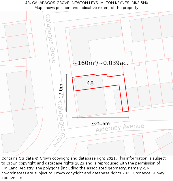 48, GALAPAGOS GROVE, NEWTON LEYS, MILTON KEYNES, MK3 5NX: Plot and title map
