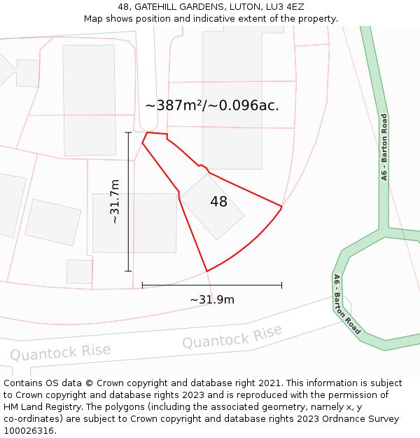48, GATEHILL GARDENS, LUTON, LU3 4EZ: Plot and title map