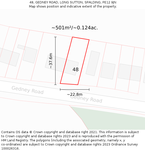 48, GEDNEY ROAD, LONG SUTTON, SPALDING, PE12 9JN: Plot and title map